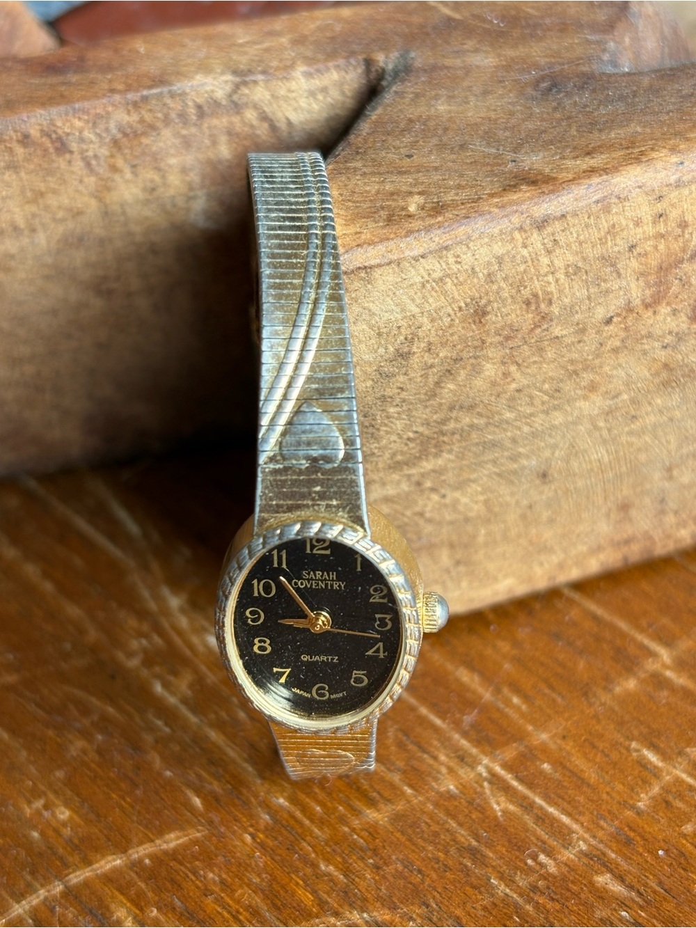 Vintage Sarah Coventry Gold-Tone Watch with Black Dial